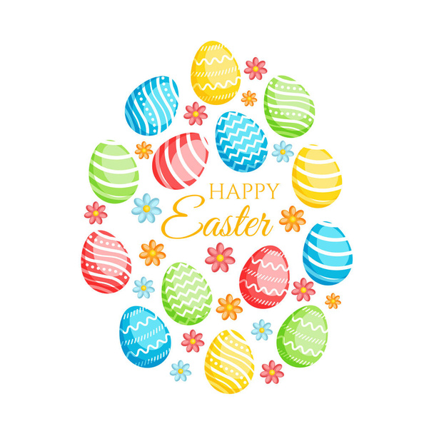 Happy Easter greeting card with colorful eggs - Vetor, Imagem