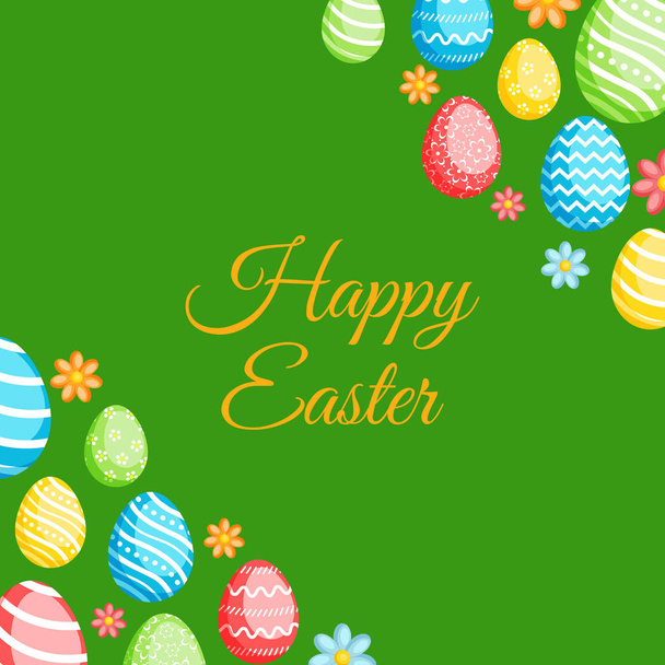 Happy Easter greeting card with colorful eggs - Vector, imagen