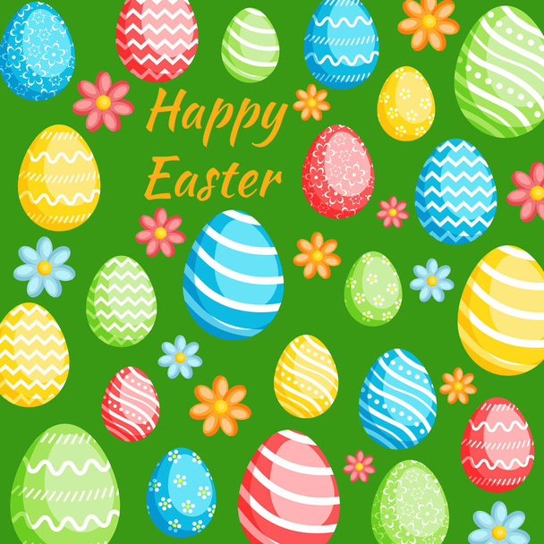 Happy Easter greeting card with colorful eggs - Vettoriali, immagini