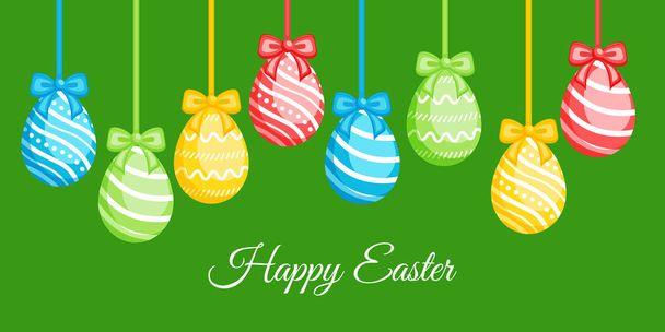 Happy Easter greeting banner with colorful eggs - Vector, Imagen