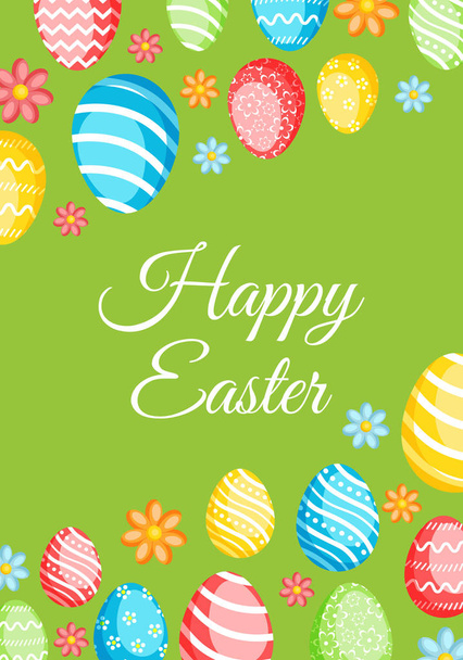 Happy Easter greeting card with colorful eggs - Vector, Image