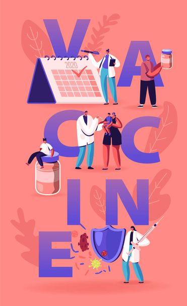 Plan Vaccin Applying Concept. Doctor Put Injection to Kids and Adults for Protection from Disease, Vaccination and Immunization Poster Banner Flyer Brochure. Cartoon Flat Vector Illustratie - Vector, afbeelding