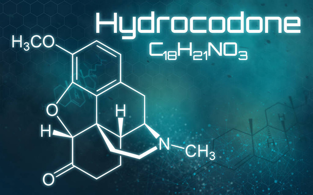 Fórmula química de hidrocodona em um fundo futurista
 - Foto, Imagem