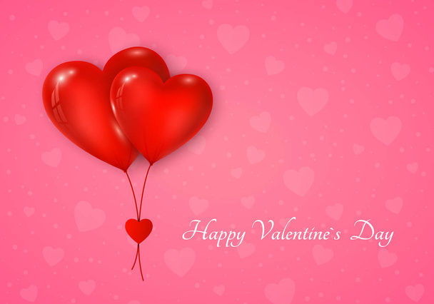 Couple of red hearts balloon with message. Valentines day greeting card on pink background. Vector illustration - Vektori, kuva