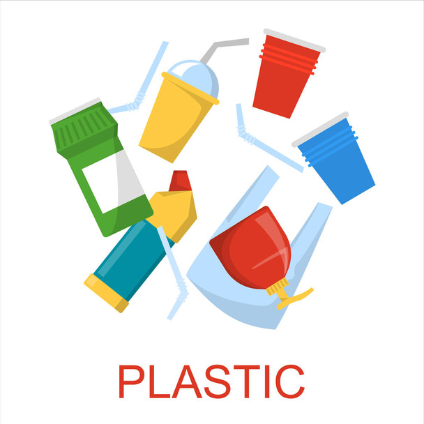Residuos plásticos en el contenedor contenedor vector aislado. Idea de la basura
 - Vector, imagen