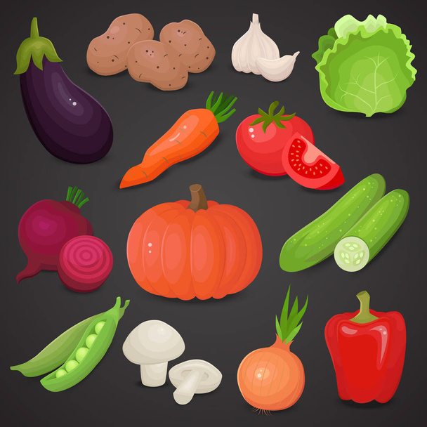 中立的な背景に設定された野菜の現実的なベクトルアイコン. - ベクター画像