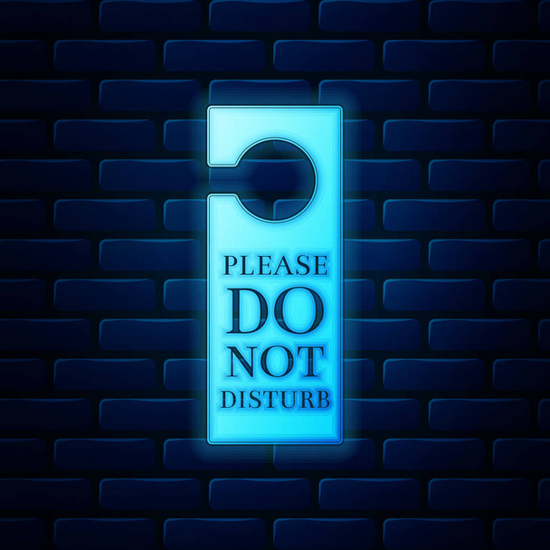 Glowing neon Please do not disturb icon isolated on brick wall background. Hotel Door Hanger Tags. Vector Illustration - Vector, Image