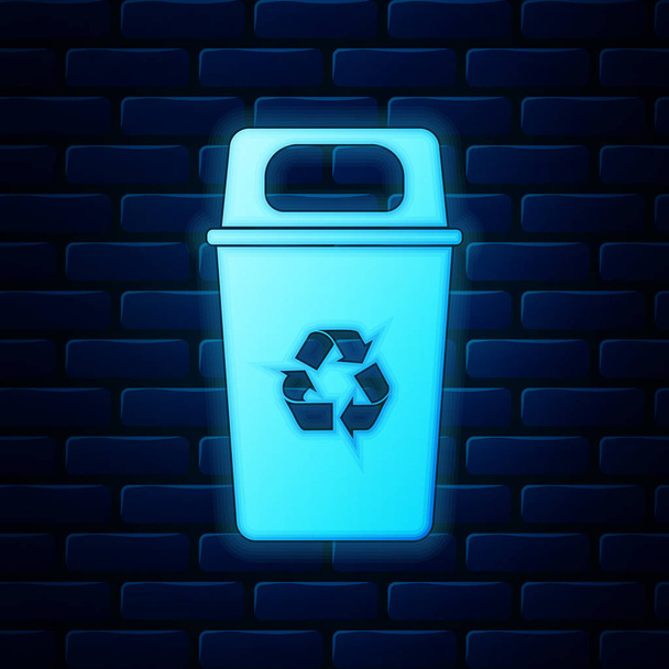 Lumineux néon Corbeille avec icône de symbole de recyclage isolé sur fond de mur de briques. Icône poubelle. Panneau poubelle. Panneau panier de recyclage. Illustration vectorielle
 - Vecteur, image