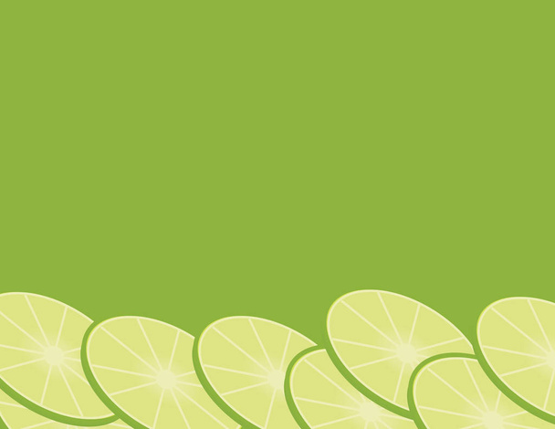 grüne Zitronenscheiben auf grünem Hintergrund - Vektor, Bild