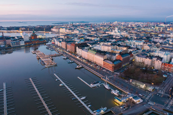 Helsinki. Finland. Bird eye view of the city from the Gulf of Finland, aerial view - Photo, Image