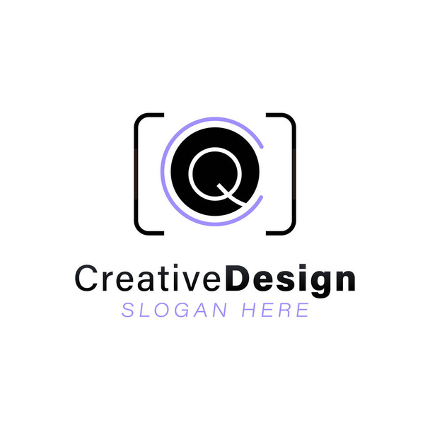 Carta inicial Q Modern Lens Camera Logo Ideas. Logotipo de inspiração
 - Vetor, Imagem