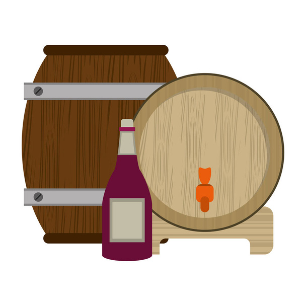 деревянные бочки и дизайн бутылок
 - Вектор,изображение