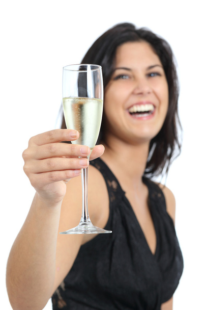 Beautiful woman laughing and toasting with champagne - Fotografie, Obrázek