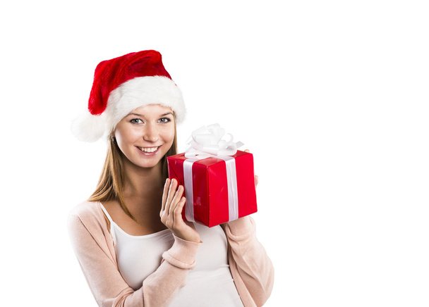 Beautiful christmas woman with gift - Zdjęcie, obraz