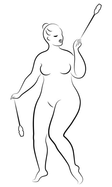Gymnastics Silhouette of a girl with maces. The woman is overweight, a large body. The girl is full figured. Vector illustration. - Vector, Image