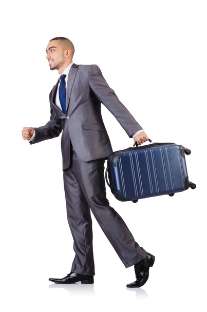 Businessman with luggage on white - Foto, afbeelding