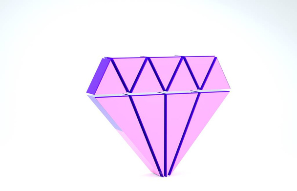 lila Diamant-Symbol isoliert auf weißem Hintergrund. Schmucksymbol. Edelstein. 3D Illustration 3D Renderer - Foto, Bild