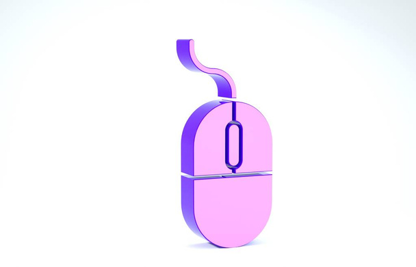 Viola icona del mouse del computer isolato su sfondo bianco. Ottica con simbolo della ruota. Illustrazione 3d rendering 3D
 - Foto, immagini