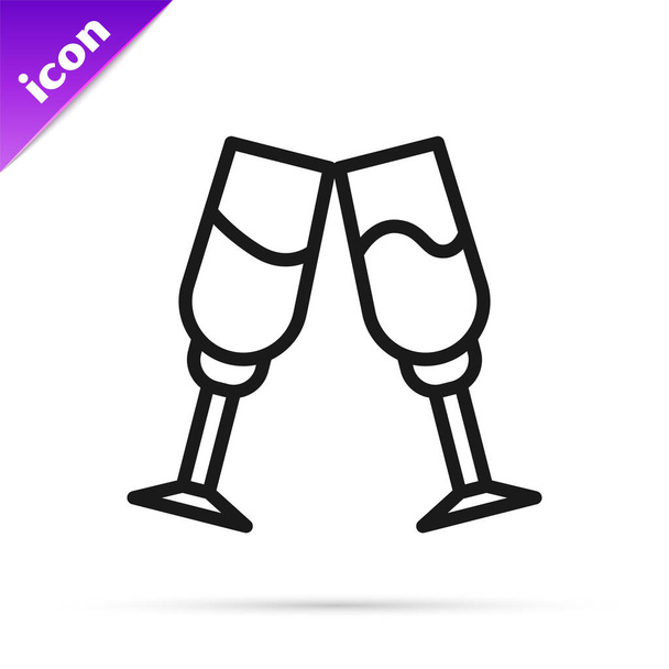 Black line Glass of champagne icon isolated on white background.  Vector Illustration - Vector, Image
