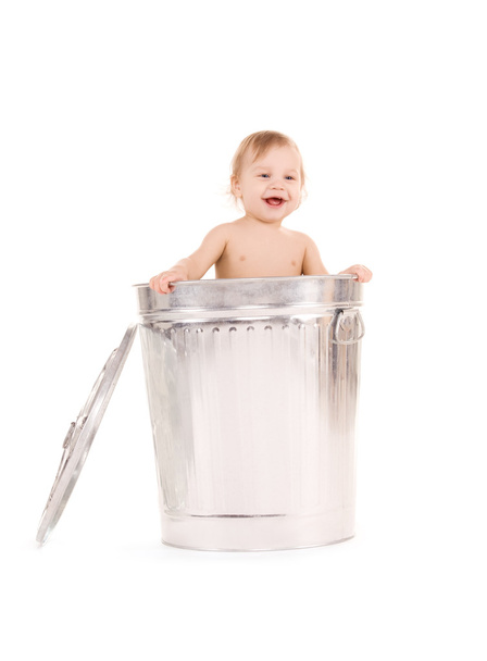 Baby in trash can - Zdjęcie, obraz