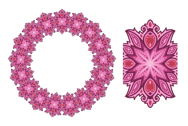 Art with pink wreath and abstract paint brush - Vecteur, image