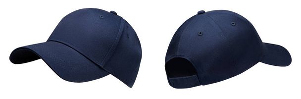 Blue baseball cap in angles view front and back. Mockup baseball cap for your design - 写真・画像