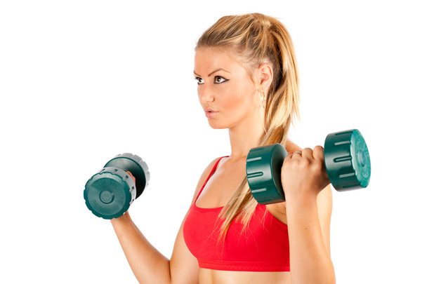 Woman doing fitness with weights - Φωτογραφία, εικόνα