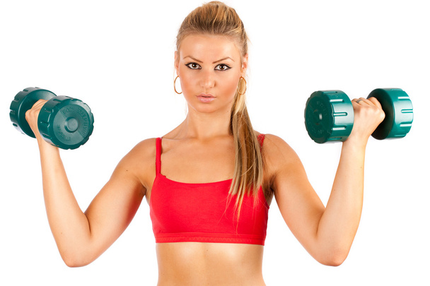 Woman doing fitness with weights - Foto, imagen