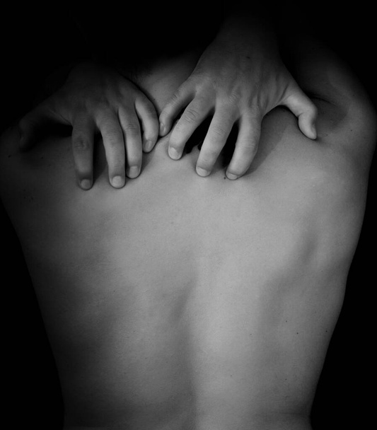back pain in black and white - Foto, Imagem