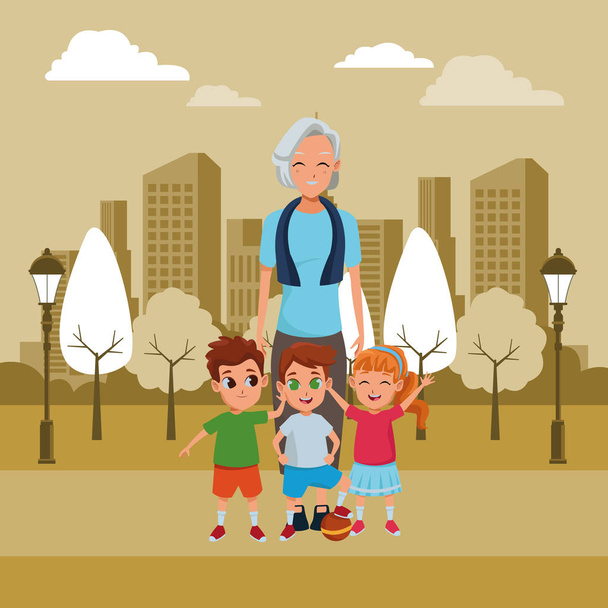 Família avó com netos desenhos animados
 - Vetor, Imagem