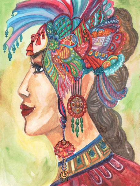 donna in costume etnico nazionale colorato e copricapo
 - Foto, immagini