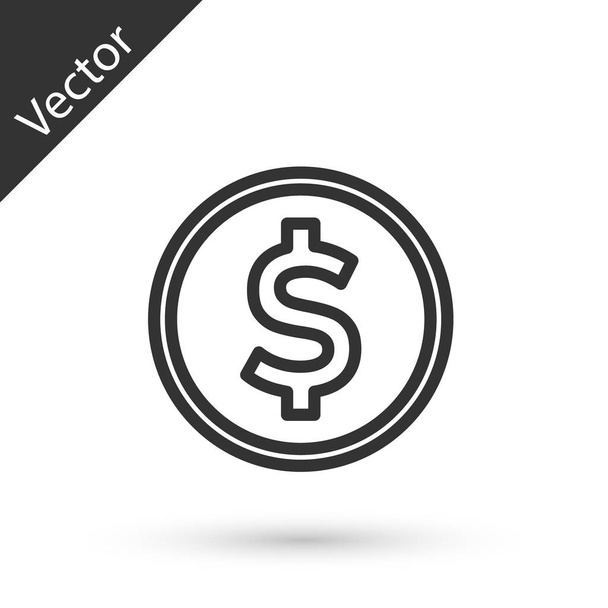 Grey line Coin money with dollar symbol icon isolated on white background. Banking currency sign. Cash symbol. Vector Illustration - Vektor, obrázek