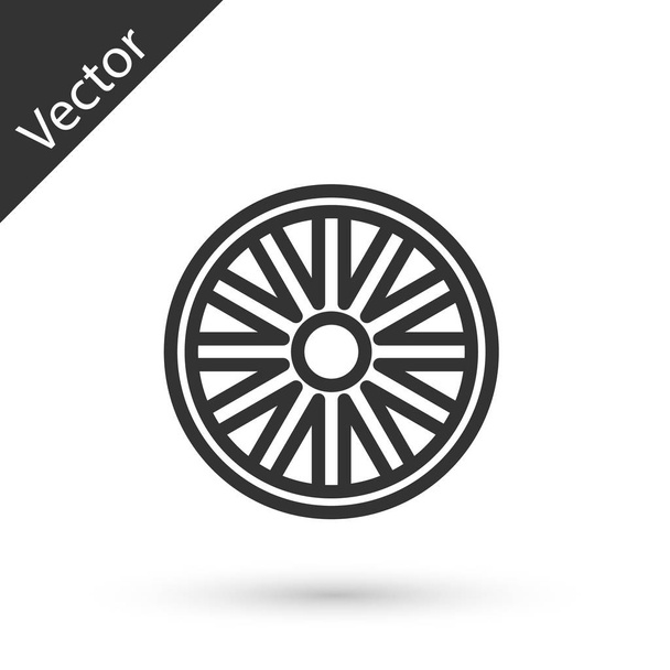 Серая линия Старое деревянное колесо, выделенное на белом фоне. Векторная миграция
 - Вектор,изображение