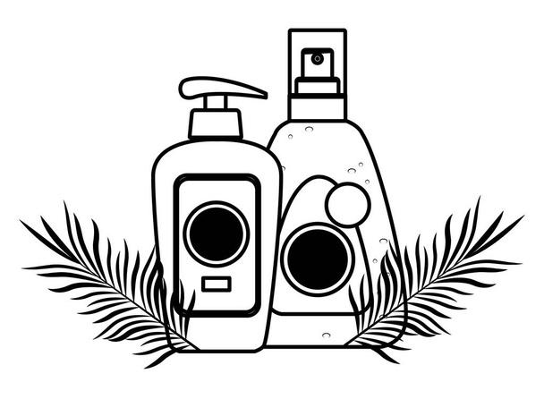 Sonnencremes und Kosmetikprodukte in schwarz-weiß - Vektor, Bild