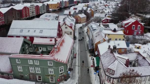 Aerial View felett Trondheim, Norvégia tél - Felvétel, videó