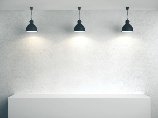 Blank concrete wall, podium and three lamp. - Valokuva, kuva
