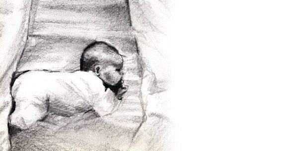 дитина на ліжку малює олівцем
 - Фото, зображення