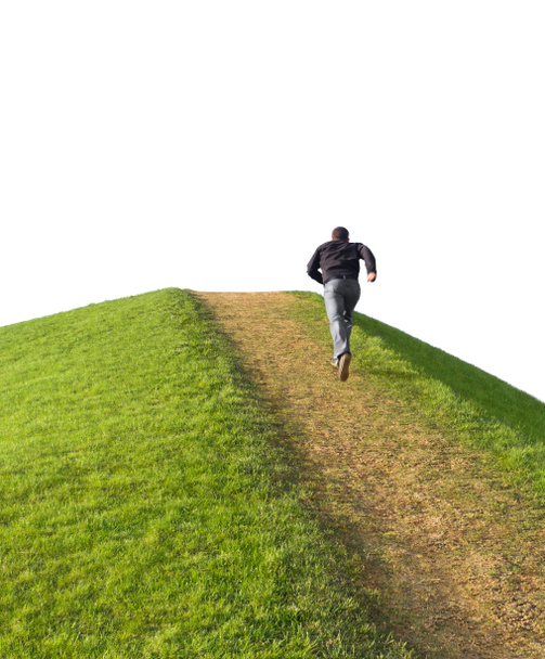 μονοπάτι μέχρι το λόφο. άντρας έτρεξε στην κορυφή. ανάπτυξη σύμβολο ή c - Φωτογραφία, εικόνα