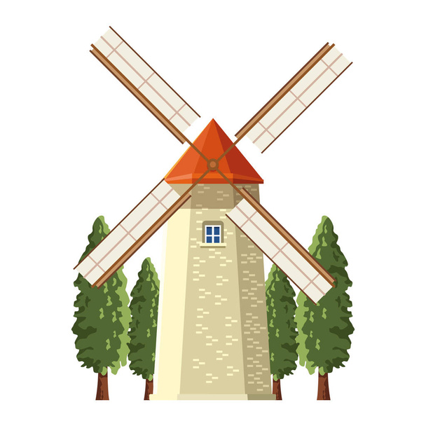 дизайн ферми вітряка і дерев
 - Вектор, зображення