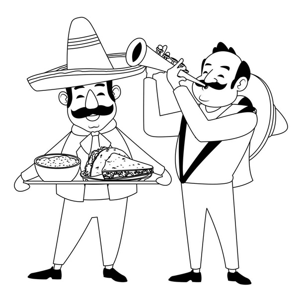 mexikói élelmiszer-és tradicionális kultúra fekete-fehér - Vektor, kép