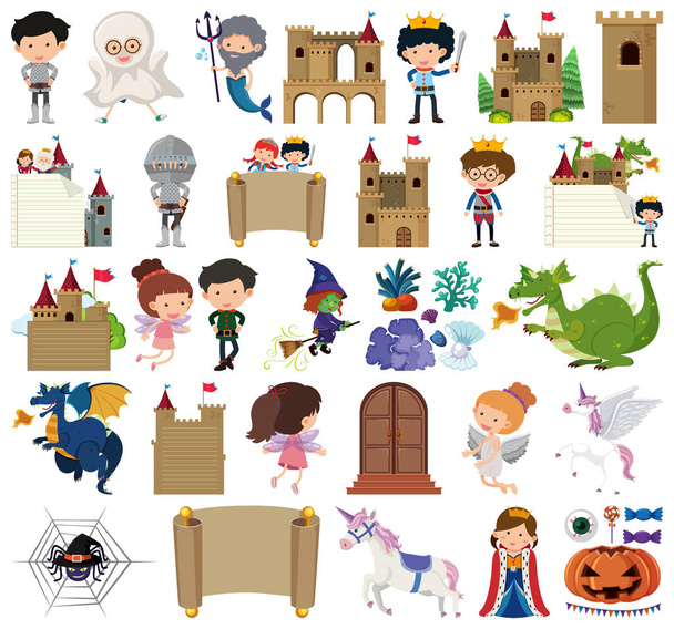 Set of isolated objects theme fairytales - Vector, Image