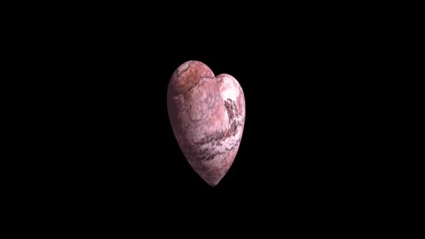 Stílusos 3D-s rózsaszín márvány szív forog a sötét térben, Valentin-nap glamour footage - Felvétel, videó