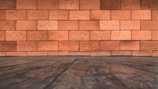brick wall texture and wood floor background - Photo, Image