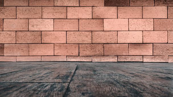 brick wall texture and wood floor background - Fotoğraf, Görsel