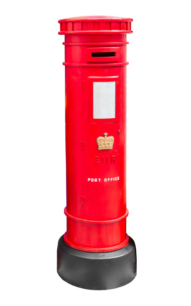 分離したビンテージの赤いメール ボックス - 写真・画像