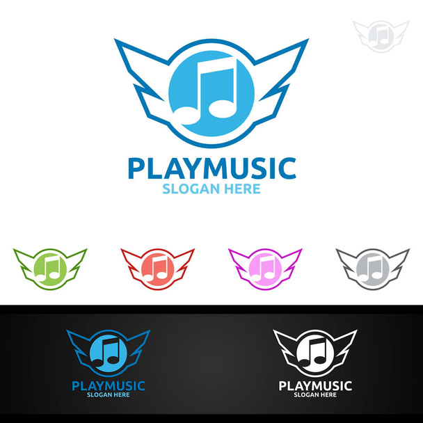 Abstract Music Logo with Note and Play Concept - Vector, Image