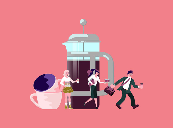Kleine mensen en coffeeshop - Vector, afbeelding