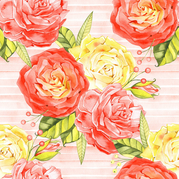 Seamless Roses Background. Watercolor vintage seamless pattern. - Фото, зображення