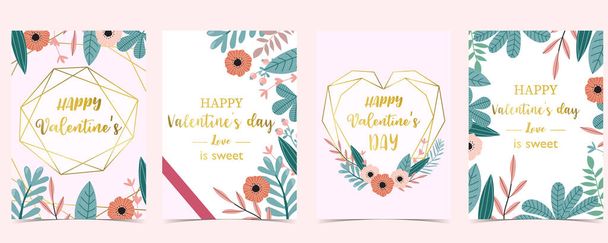 Collection of love background set with leaves,flower,ribbon - Vector, imagen