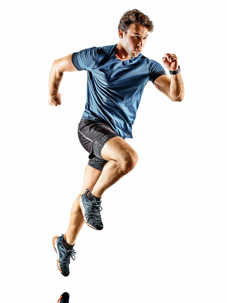 runner running jogger jogger young man isolated white background - Fotoğraf, Görsel